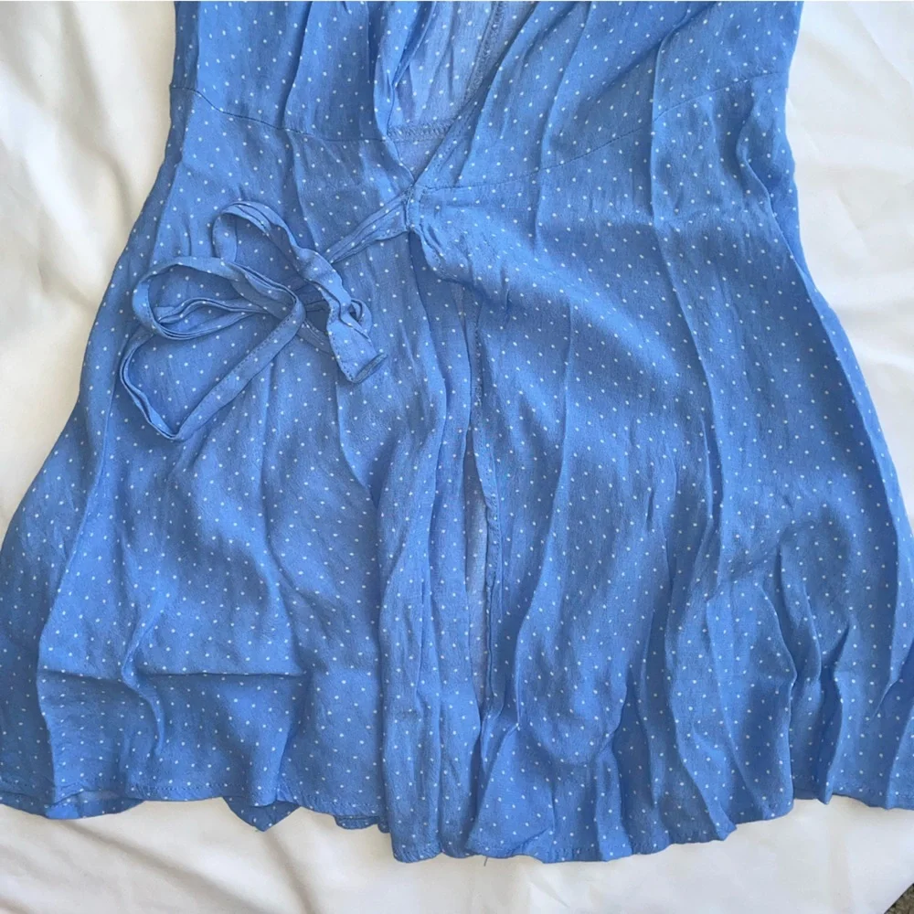 Blue Forever 21 Tie Front Flowy Dotted Dress